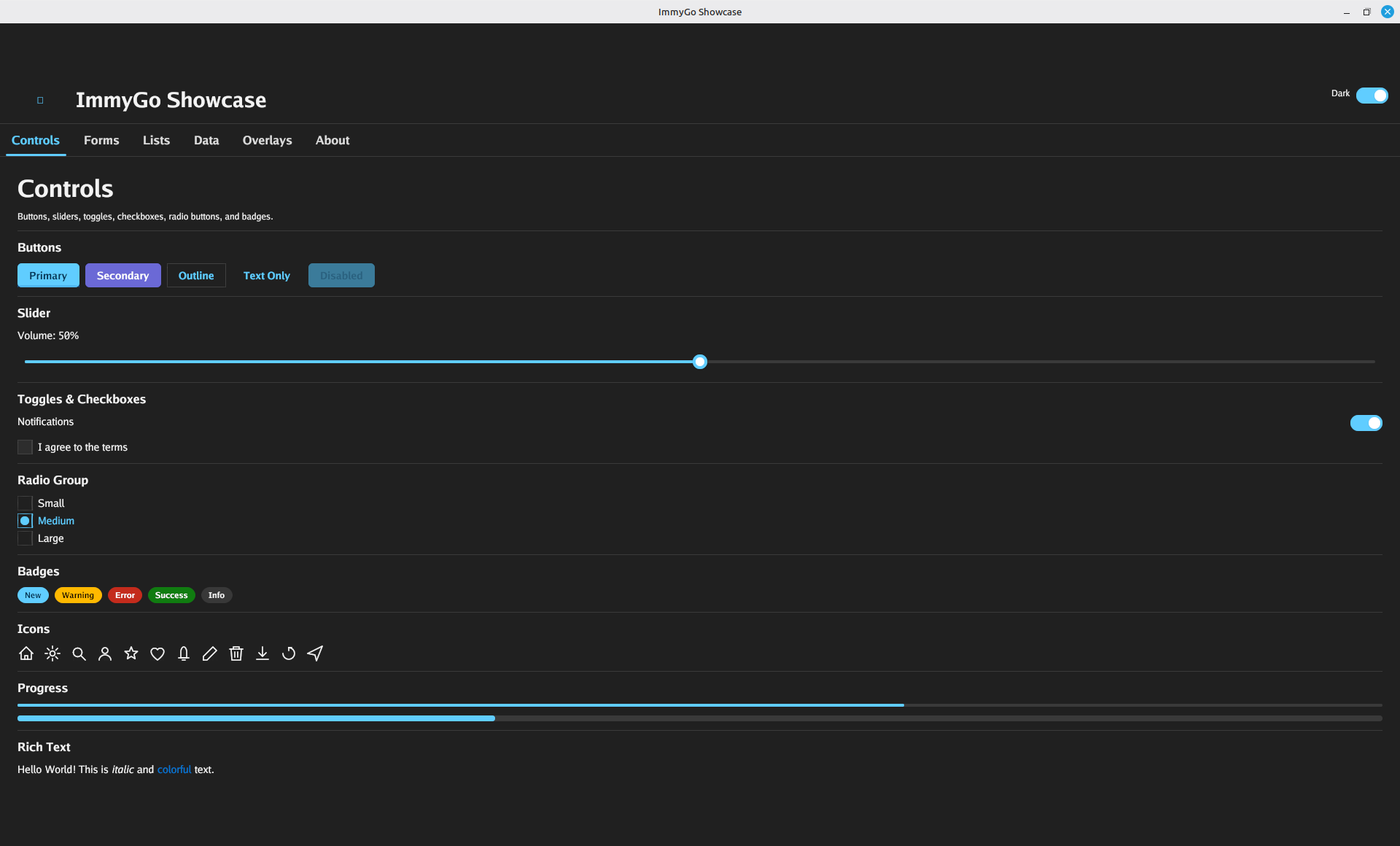 ImmyGo Showcase - Dark Theme